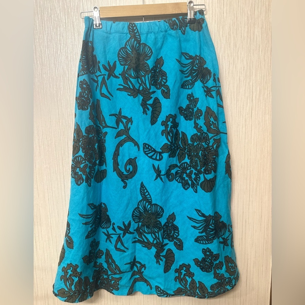 Vintage Russ Berens 100% Linen Blue midi Skirt‎